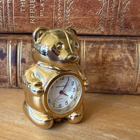 Miniature Milan Brass Teddy Bear Clock Works Perfectly - Picture 3 of 10